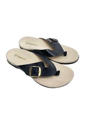 Spenco | 9.5D NWOB Sierra Black Leather Orthotic Comfort Thong Flip Flop Sandals
